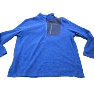 Eddie Bauer Quarter Zip Fleece Pullover Mens XXL Blue Outdoor Contrast Patch